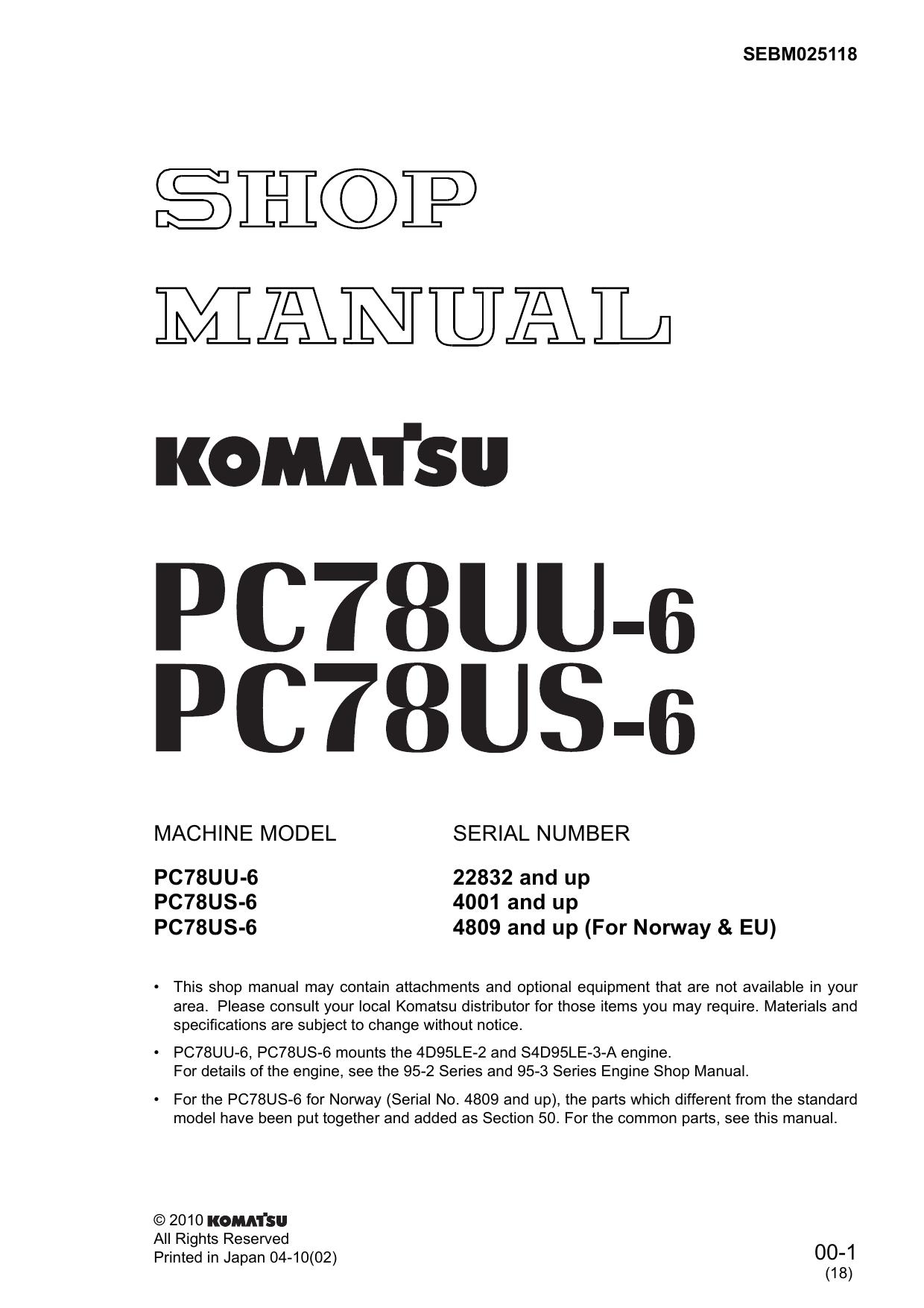 PC78UU-6 PC78US-6 PC78US-6 Shop Manual